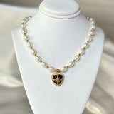 LIO - Guardian Shield Pearl and Gold Bead Necklace